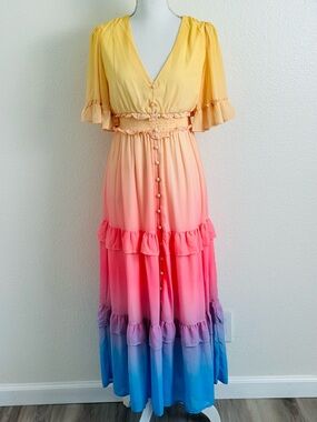 Aura Ombre Tiered Maxi Dress Size Medium